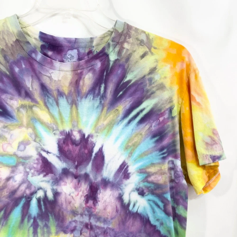 Fruit of‎ the Loom Large Top Handmade Tie Dye Shirt Colorful Purple Yellow 864